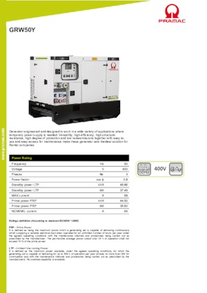 Agregaty prądotwórcze z silnikiem wysokoprężnym PRAMAC Lifter GRW 50 Y