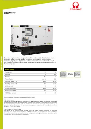 Agregaty prądotwórcze z silnikiem wysokoprężnym PRAMAC Lifter GRW 67 P