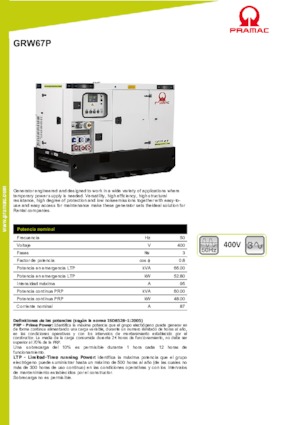 Agregaty prądotwórcze z silnikiem wysokoprężnym PRAMAC Lifter GRW 67 P