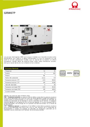 Agregaty prądotwórcze z silnikiem wysokoprężnym PRAMAC Lifter GRW 67 P