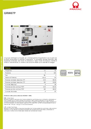 Agregaty prądotwórcze z silnikiem wysokoprężnym PRAMAC Lifter GRW 67 P
