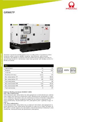 Agregaty prądotwórcze z silnikiem wysokoprężnym PRAMAC Lifter GRW 67 P