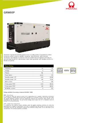 Agregaty prądotwórcze z silnikiem wysokoprężnym PRAMAC Lifter GRW 95 P