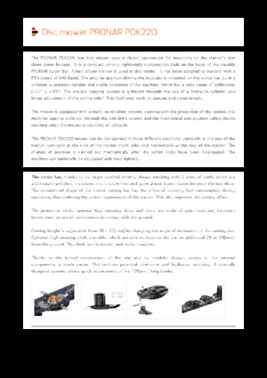 Kosiarka dyskowa bez kondycjonera mocowana z tyłu Pronar PDK 220