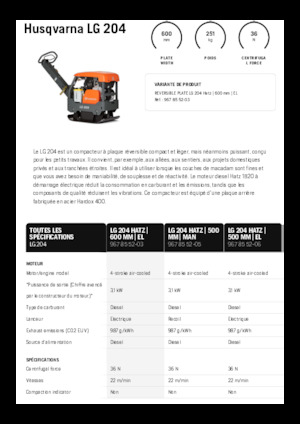 Rewersyjne Zagęszczarki / płyty wibracyjne Husqvarna LG 204