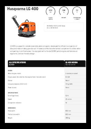 Rewersyjne Zagęszczarki / płyty wibracyjne Husqvarna LG 400