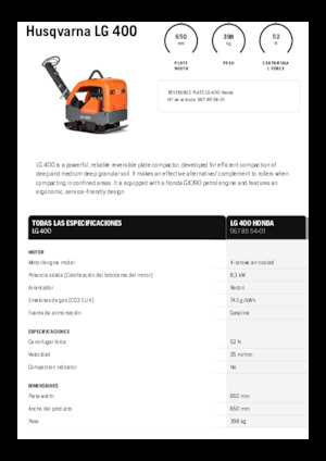 Rewersyjne Zagęszczarki / płyty wibracyjne Husqvarna LG 400