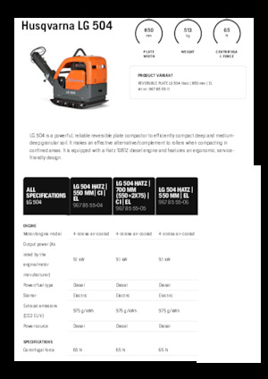 Rewersyjne Zagęszczarki / płyty wibracyjne Husqvarna LG 504