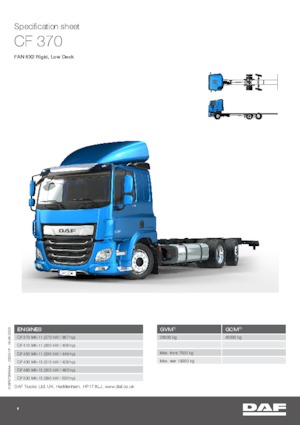 Ciągniki siodłowe ze sztywnym podwoziem DAF CF 370 FAN Low Deck