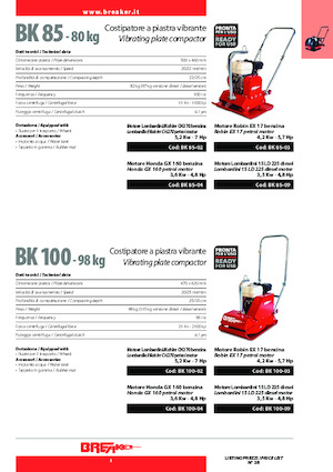 Jednokierunkowe Zagęszczarki / płyty wibracyjne Breaker BK 100-02