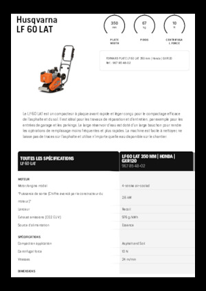 Jednokierunkowe Zagęszczarki / płyty wibracyjne Husqvarna LF 60 LAT