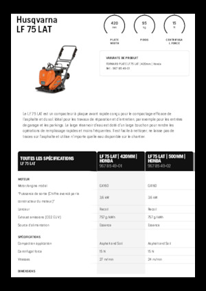Jednokierunkowe Zagęszczarki / płyty wibracyjne Husqvarna LF 75 LAT