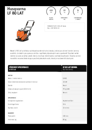 Jednokierunkowe Zagęszczarki / płyty wibracyjne Husqvarna LF 80 LAT