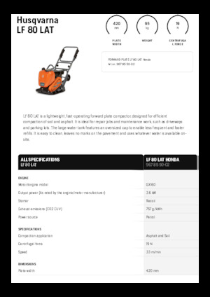 Jednokierunkowe Zagęszczarki / płyty wibracyjne Husqvarna LF 80 LAT