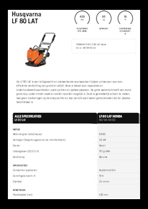 Jednokierunkowe Zagęszczarki / płyty wibracyjne Husqvarna LF 80 LAT