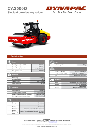 Pojedyncze walce drogowe Dynapac CA 2500 D