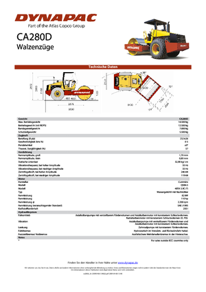 Pojedyncze walce drogowe Dynapac CA 280 D