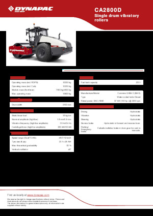 Pojedyncze walce drogowe Dynapac CA2800D