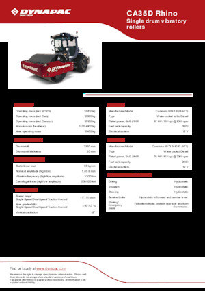 Pojedyncze walce drogowe Dynapac CA35D Rhino