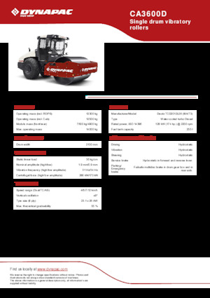 Pojedyncze walce drogowe Dynapac CA3600D