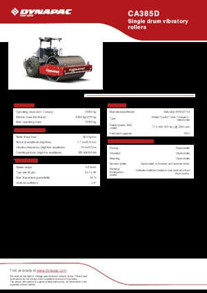 Pojedyncze walce drogowe Dynapac CA385D