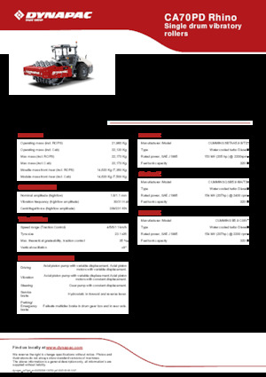 Pojedyncze walce drogowe Dynapac CA70PD Rhino