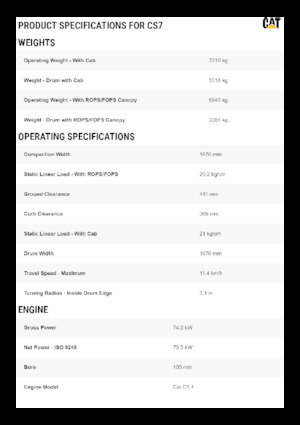Pojedyncze walce drogowe Caterpillar CS7