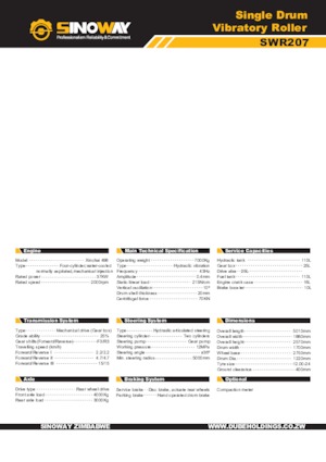 Pojedyncze walce drogowe Sinoway SWR207 