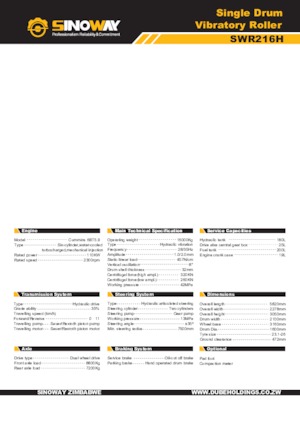 Pojedyncze walce drogowe Sinoway SWR216H