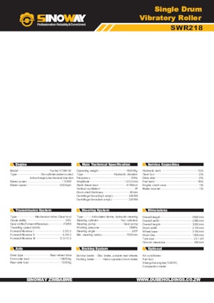 Pojedyncze walce drogowe Sinoway SWR218