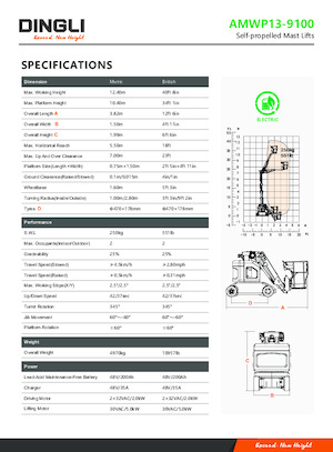 Kołowe platformy robocze z masztem pionowym Dingli AMWP13-9100
