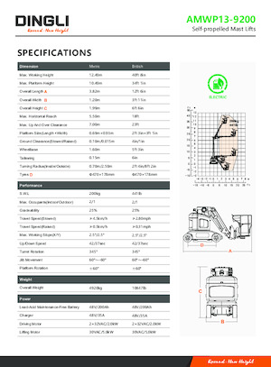 Kołowe platformy robocze z masztem pionowym Dingli AMWP13-9200