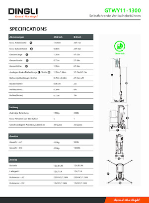 Kołowe platformy robocze z masztem pionowym Dingli GTWY11-1300