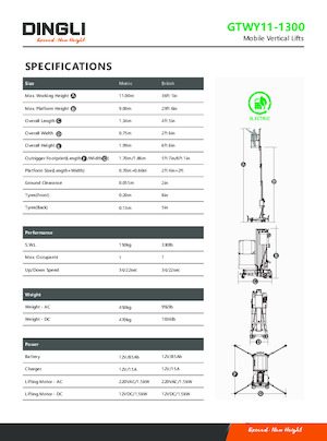 Kołowe platformy robocze z masztem pionowym Dingli GTWY11-1300