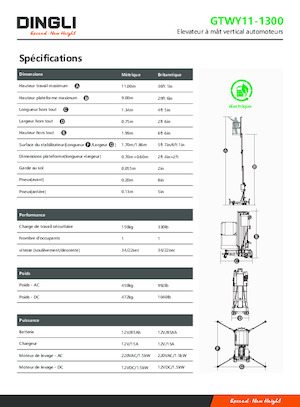 Kołowe platformy robocze z masztem pionowym Dingli GTWY11-1300