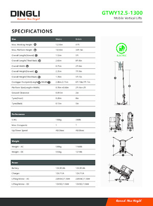 Kołowe platformy robocze z masztem pionowym Dingli GTWY12.5-1300