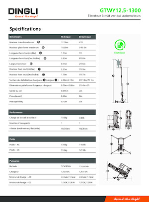 Kołowe platformy robocze z masztem pionowym Dingli GTWY12.5-1300
