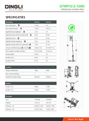 Kołowe platformy robocze z masztem pionowym Dingli GTWY12.5-1300