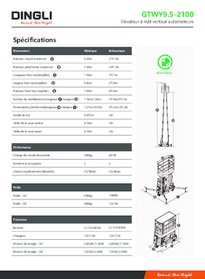 Kołowe platformy robocze z masztem pionowym Dingli GTWY9.5-2100