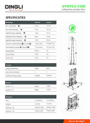 Kołowe platformy robocze z masztem pionowym Dingli GTWY9.5-2100