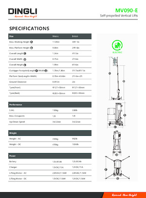 Kołowe platformy robocze z masztem pionowym Dingli MV090-E
