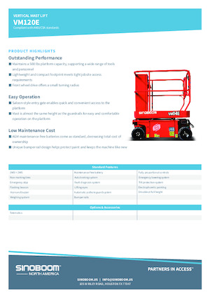 Kołowe platformy robocze z masztem pionowym Sinoboom VM120E