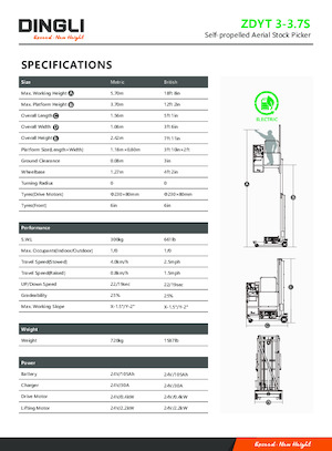 Kołowe platformy robocze z masztem pionowym Dingli ZDYT3-3.7S