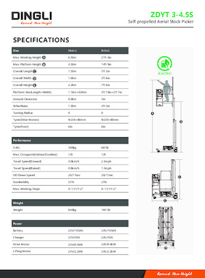 Kołowe platformy robocze z masztem pionowym Dingli ZDYT3-4.5S