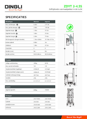 Kołowe platformy robocze z masztem pionowym Dingli ZDYT3-4.5S