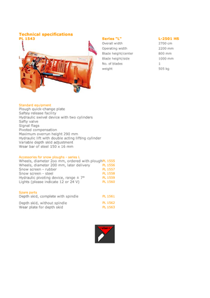 Lekkie pługi śnieżne lemieszowe Hydrac L 2501 HS