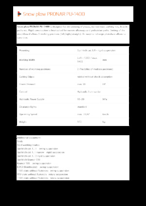 Pługi śnieżne z lemieszem uchylnym Pronar PU 1400