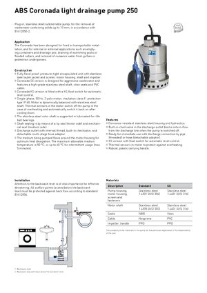 Pompy zatapialne ściekowe ABS-Pumpen Coronada 250 W