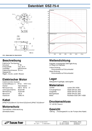 Pompy zatapialne ściekowe Tsurumi-Pumpen GSZ75-4