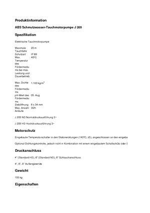 Pompy zatapialne ściekowe ABS-Pumpen J 205 ND